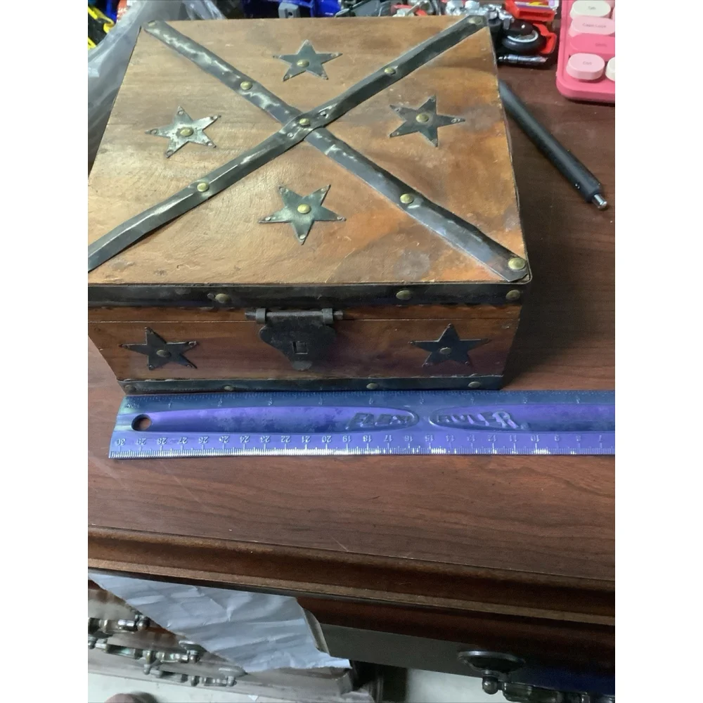Vintage decorative wooden box Handmade wooden keepsake stars Rustic Cottage
